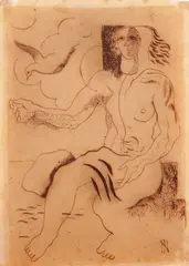 Ismael Nery, Mulher e Pássaro, nanquim sobre papel