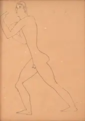 Nu Masculino by Victor Brecheret, 1940, tinta china sobre papel, offered May 2020