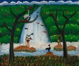 Caçadores by José Antônio da Silva, 1982, óleo sobre tela, offered Mar 2020