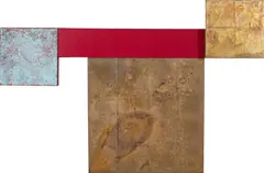 Manivelas by Antonio Dias, 2013, acrílica, óxido de ferro, folha de ouro e cobre sobre tela, offered Mar 2020