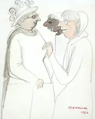 Mulheres Conversando by Fulvio Pennacchi, 1986, grafite e aquarela sobre papel, offered Nov 2019