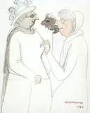 Mulheres Conversando by Fulvio Pennacchi, 1986, grafite e aquarela sobre papel, offered Nov 2019