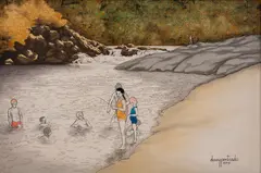 O banho no Rio by Darcy Penteado, 1977, óleo sobre tela, offered Nov 2019