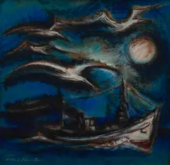Frank Schaeffer, Pesqueiro, 1974, óleo sobre madeira