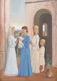 Casas e Figuras Toscanas by Fulvio Pennacchi, 1983, óleo sobre placa, offered Nov 2019