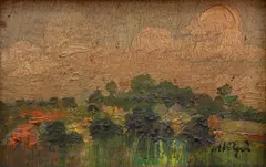 Paisagem by Alfredo Volpi, óleo sobre cartão, offered Nov 2019