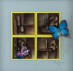 Borboleta Azul by Tide Hellmeister, técnica mista sobre papel, offered Oct 2019