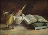 Alfredo Rocco, Livro, Garrafa e Jarro, 1982, óleo sobre tela