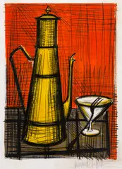 Bernard Buffet, Bule e Taça, litogravura sobre papel