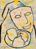 Aldo Bonadei, Máscara e Frutos, 1968, técnica mista sobre papel