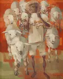 Menino e Ovelhas by Enrico Bianco, 1981, óleo sobre placa, offered Oct 2019