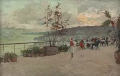 Paisagem Italiana by L. Bertolini, óleo sobre madeira, offered Oct 2019