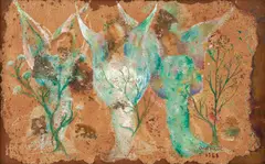 Três Anjos by None Andrade, 1953, óleo sobre cartão colado em madeira, offered Oct 2019