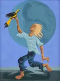 Figura com Pássaro by Clóvis Graciano, 1975, óleo sobre placa, offered Oct 2019