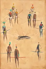 Caça by Carybé, aguada sobre papel, offered Oct 2019