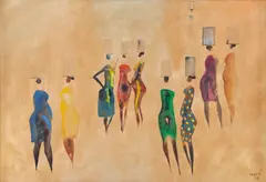Lavadeiras by Carybé, 1979, guache sobre papel colado em placa, offered Oct 2019