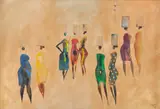 Carybé, Lavadeiras, 1979, guache sobre papel colado em placa
