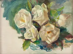 Flores by Riokai Ohashi, 1947, óleo sobre tela colada em placa, offered Aug 2019