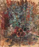 Sem Título by Helena P.s. Ohashi, 1962, óleo sobre tela colada em placa, offered Aug 2019