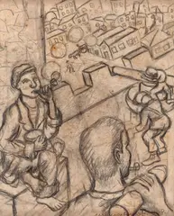 Óperários Urbanos by Manuel Martins, 1938, grafite sobre papel, offered Aug 2019