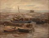 Barcos Carregando Lenha by Mario Zanini, óleo sobre placa, offered Aug 2019