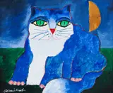 Gato Azul com Lua by Aldemir Martins, 2003, acrílica sobre tela, offered Aug 2019