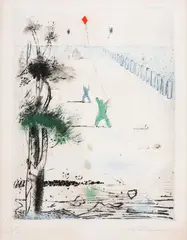 Meninos Soltando Pipas by Candido Portinari, 1942, gravura a ponta seca, offered Aug 2019