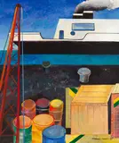 Porto de Santos by Aldemir Martins, 1986, acrílica sobre tela, offered Aug 2019