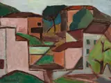 Casario com Paisagem by Aldo Bonadei, 1972, óleo sobre madeira, offered Aug 2019