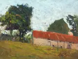 Paisagem by Alfredo Volpi, têmpera sobre tela, offered Aug 2019
