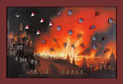 Nelson Leirner, Sem Título - da Série América, 2005, adesivo e colagem sobre madeira