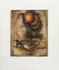 Peixe, Ilha e Sol by Hans Gruzinsky, 1975, gravura em metal sobre papel, offered Jun 2019