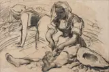 Mulheres by José Malhoa, carvão sobre papel, offered Jun 2019