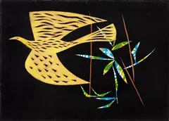 Pássaro Solitário by Genaro de Carvalho, 1957, mista e colagem sob madeira, offered Jun 2019