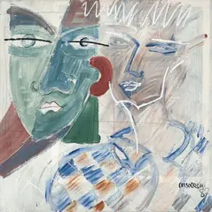 Duas Máscaras by Celso Orsini, 1987, óleo sobre tela, offered Jun 2019