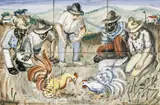 Briga De Galos by Osirarte - Alfredo Volpi, baixo esmalte sobre cerâmica, offered Jun 2019