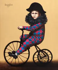 Darcy Penteado, Série "Sombras da Infância" nº 129 - "O Arlequim e seu triciclo", 1985, óleo sobre tela