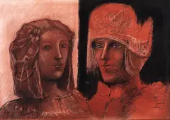 Cavaleiro e Dama by Marcelo Grassmann, 1977, lápis pastel sobre papel, offered Mar 2019