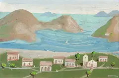 Fulvio Pennacchi, Aldeia a Beira Mar, óleo sobre placa