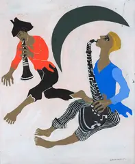 Flautista e Saxofone by Clóvis Graciano, 1979, óleo sobre tela, offered Nov 2018