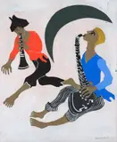 Flautista e Saxofone by Clóvis Graciano, 1979, óleo sobre tela, offered Nov 2018