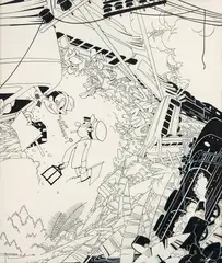 Desastre by J. Carlos, nanquim sobre papel, offered Nov 2018