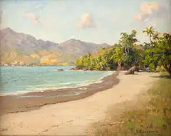 Praia do Barro - São Sebastião by Clodomiro Amazonas, óleo sobre cartão, offered Nov 2018