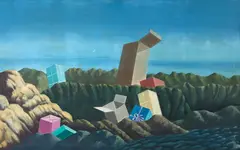 Composição com Embalagens e Falésias by Walter Lewy, 1985, óleo sobre tela, offered Nov 2018