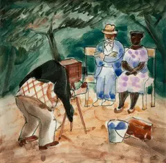 Sem Título by Alfredo Volpi, pintura em baixo esmalte sobre azulejo, offered Nov 2018