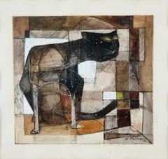 Karl Plattner, Gato, 1952, aquarela e nanquim sobre papel