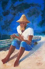Pescador by J. A. Yoss, 1972, óleo sobre tela, offered Aug 2018
