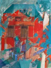 Homem com Malas by Alberto Sughi, 1995, técnica mista sobre papel, offered Aug 2018
