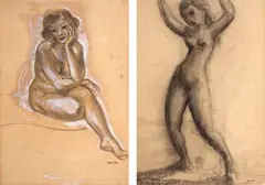 Mulher Sentada by Antonio Gomide, carvão com guache sobre papel, offered Aug 2018