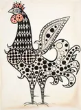 Aldemir Martins, Galo, 1957, técnica mista sobre papel